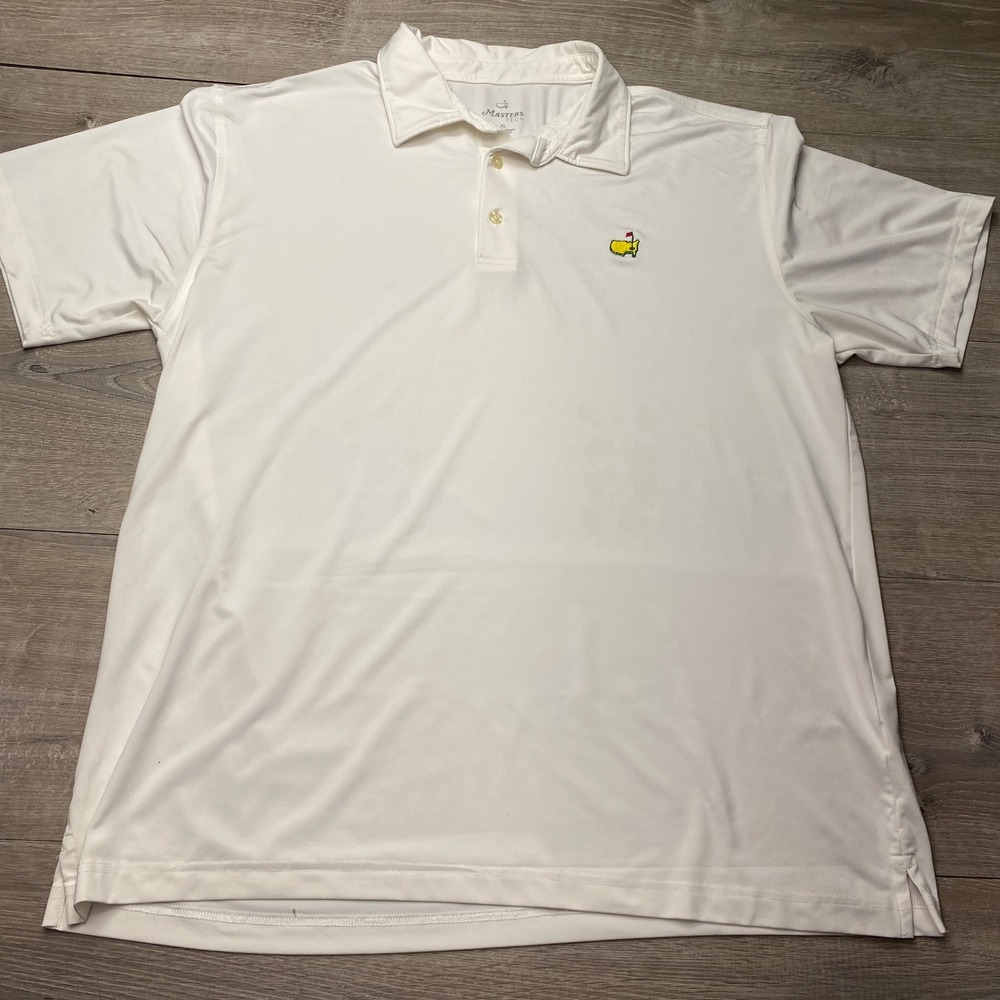 Masters Tech Shirt Polo Mens XL White Polyester Spandex Golf Performance Logo